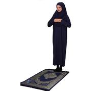 Muslim-Kleider für Frauen, One-Piece-Langarm Hijab Abaya in voller Länge islamisches Gebet Dress & Marine-Blau-islamische Gebetsteppich & Gebetskette, Dunkelblau, Standart Größen: 2-12 (XS-XXL)