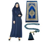 Muslim-Kleider für Frauen, One-Piece-Langarm Hijab Abaya in voller Länge islamisches Gebet Dress & Marine-Blau-islamische Gebetsteppich & Gebetskette, Dunkelblau, Komfort Größen: 14-20 (3XL-6XL)