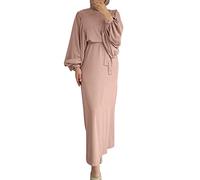 Muslim Kleider Lang Damen Ohne Hijab Langarm Flowy Elegant Sommerkleid Einfarbig Muslimische Kleidung Robe Abaya Islamische Gebetskleidung für Frauen