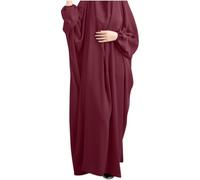 Muslimische einfarbige lose einteilige Gebetskleid volle Abdeckung mit Kapuze islamischer Abaya Kaftan mit Hijab konservative Kleidung Gebetskleid Ramadan, rot, Einheitsgröße
