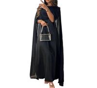 Muslimische Frauen Chiffon Maxi Kaftan Kleid Naher Osten Arabisch Rundhalsausschnitt Robe Lose Mode Kleider (Color : Schwarz, Size : XXL)