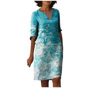 Muslimische Kleider Damen Festliche Kleidung Damen a Linien Kleid Damen Sommer Damen Strickkleid Pareo Dot Boho Kurzarm Casual V-Ausschnitt Midi Kleider,Light Blue,3XL