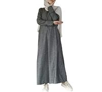 Muslimische Kleider Damen Leinen, Muslim Abaya Damen Elegant,Islamische Kleidung Damen mit Streifen Gebetskleidung für Frauen Gebetskleid Ramadan Kaftan Robe Mode Leinenkleid Maxikleid Kleid