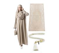 Muslim-Kleider für Frauen, One-Piece-Langarm Hijab Abaya in voller Länge islamisches Gebet Dress & Mink islamischer Gebetsteppich & Gebetskette, Mink, Standart Größen: 2-12 (XS-XXL)
