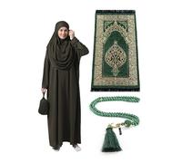 Muslimische Kleider für Frauen, einteiliges, langärmliges islamisches Gebetskleid mit Gebetsteppich und Perlen, islamisches Set, Khaki, 3XL/6XL