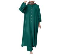 Muslimische Kleidung Damen Sommer Grün Muslimische Kleidung Langarm Shirt Jacke Weites Bein Hose Casual Zweiteiliges Set Lang Kleid Maxikleid Langarm Muslim Arab Dubai Kaftan Ramadan Gebet