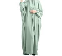 Muslimisches einfarbiges lockeres einteiliges Gebetskleid Vollabdeckung Kapuze islamischer Abaya Kaftan mit Hijab konservativer Kleidung Gebetskleid Ramadan, grün, Einheitsgröße