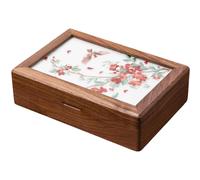 muso wood Holz Schmuckkästchen aus echtem Walnussholz Chinesische Stickerei Stil Schmuckkiste Schmuckaufbewahrung Jewelry box Chic Schmuckkasten Geschenkidee - Vogel im Blütenwind