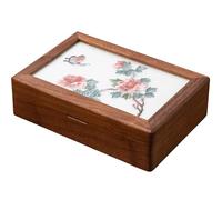 muso wood Holz Schmuckkästchen aus echtem Walnussholz Chinesische Stickerei Stil Schmuckkiste Schmuckaufbewahrung Chic Schmuckkasten für Halsketten Armbänder Ringe - Die Sehnsucht der Schmetterlinge