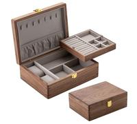 muso wood Holz Schmuckkästchen aus echtem Walnussholz Schmuckkiste 2 Ebenen Schmuckaufbewahrung Jewellery Box Luxus Schmuckkasten für Halsketten Armbänder Ohrringe Ringe Uhren, mit Metallverschluss