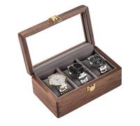 muso wood holz Uhrenbox aus luxuriös massives nordamerikanisches Walnussholz mit Glasfenster Metallverschluss für 3 Uhren Uhrenkasten Uhrenaufbewahrung 20x12x8.5cm