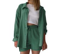 Musselin Bluse Damen 2026 Casual Leinenbluse Kleid Elegant Tunics Sommer Outfits Kurzarm Leinen Knopf Bluses Lange Oversized Longbluse Leinenhemd Große Größen T-Shirt Oberteile Tshirt Clothing