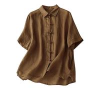 Musselin Bluse Damen Aus Baumwolle Und Leinen, Frühling Und Sommer Geknöpftes Kurzarmhemd Atmungsaktives Cooles Oberteil, Shirt Top Casual Fashion, Oberteile Elegant Schick, Bluse Leicht Und Luftig