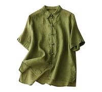 Musselin Bluse Damen Aus Baumwolle Und Leinen, Frühling Und Sommer Geknöpftes Kurzarmhemd Atmungsaktives Cooles Oberteil, Shirt Top Casual Fashion, Oberteile Elegant Schick, Bluse Leicht Und Luftig