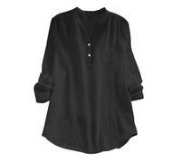 Musselin Bluse Damen Baumwolle Leinen Shirt V Ausschnitt Longbluse Oversize Langarm Leinenbluse Sommer Oberteile Tunika Leinenshirt Leicht Und Luftig Black-Friday-Angebote