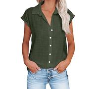Musselin Bluse Damen Bluse Vintage Leinenbluse Hemd mit Knöpfen Sommer Basic Shirt Leinenhemd Kurzarm/Langarm Tshirt Casual Oberteile Lose Damenblusen Longbluse Blusenshirt Blusen & Tuniken für Damen