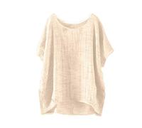 Musselin Bluse Damen Elegant Tuniken Leinenbluse Damen Sommer Baumwolle Leinen Tshirt Lose Kurzarm Blusen Frau Oversized Tee T-Shirt Freizeit Longbluse Leinenhemd Große Größen Bluse Oberteile
