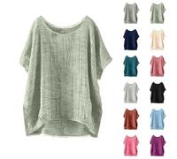 Musselin Bluse Damen Elegant Tuniken Leinenbluse Damen Sommer Baumwolle Leinen Tshirt Lose Kurzarm Blusen Frau Oversized Tee T-Shirt Freizeit Longbluse Leinenhemd Große Größen Bluse Oberteile