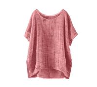 Musselin Bluse Damen Elegant Tuniken Leinenbluse Damen Sommer Baumwolle Leinen Tshirt Lose Kurzarm Blusen Frau Oversized Tee T-Shirt Freizeit Longbluse Leinenhemd Große Größen Bluse Oberteile