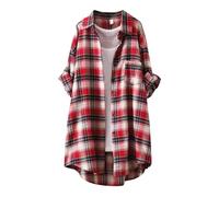 Musselin Bluse Damen Karierte Hemden Oversized Hemdjack Langarmshirt Elegant Hemd Oberteile 3/4 Roll Up Ärmel Hemdbluse Button-Down Blusen Tunika Für Alltag Und Oktoberfest Grün Kaffee Xxxl Xxl Xl
