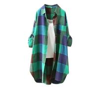 Musselin Bluse Damen Karierte Hemden Oversized Hemdjack Langarmshirt Elegant Hemd Oberteile 3/4 Roll Up Ärmel Hemdbluse Button-Down Blusen Tunika Für Alltag Und Oktoberfest Grün Kaffee Xxxl Xxl Xl