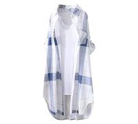 Musselin Bluse Damen Karierte Hemden Oversized Hemdjack Langarmshirt Elegant Hemd Oberteile 3/4 Roll Up Ärmel Hemdbluse Button-Down Blusen Tunika Für Alltag Und Oktoberfest Grün Kaffee Xxxl Xxl Xl