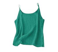 Musselin Bluse Damen Leinen Tank Top Damen Boho Top Ärmellos Elegant Rundhalsausschnitt Tanktop Bequem Atmungsaktiv Einfarbig Baumwolle Tanktops Frauen Leinentop Leinenbluse (Mint Green-4, XL)
