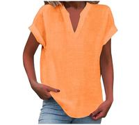 Musselin Bluse Damen,Leinenbluse Damen,Sommer lässiges Tshirt mit v Ausschnitt, Solide und kurzen Tops Kurzarm Ärmeln Shirts Oversize Blusen Basic Oberteile Elegant
