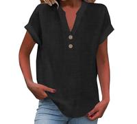 Musselin Bluse Damen,Leinenbluse Damen,Sommer lässiges Tshirt mit v Ausschnitt, Solide und kurzen Tops Kurzarm Ärmeln Shirts Oversize Blusen Basic Oberteile Elegant