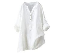 Musselin Bluse Damen Leinenbluse Damen Sommer Langarm Große Größen Hemdbluse Blusenkleid Baumwolle Leinen Elegant Weiß Longbluse Blusenshirt Bügelfrei Schwarz Mittelalter Tuniken Damenblusen