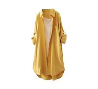 Musselin Bluse Damen Locker T-Shirts & Blusen Für Frauen Lange Blusen Damen Für Leggings Blusetops Einfrabige Musselin Shirt Flanellhemd Bluse 3/4 Arm Damen Strandshirts Longbluse(8-Yellow,3XL)