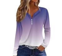 Musselin Bluse Damen Must Haves 2024 Mode Langarm Top Oversize V Ausschnitt Tshirt Elegant Langarmshirt Lässig Sportshirt Casual Hemdshirt Basic Hemdbluse Blusen Oberteil Hemd(1-Light Purple,S)