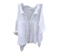 Musselin Bluse Damen Oversized Kurzarm Leinenbluse Baumwolle Leinen Hemd Button-Down Strandhemd Leicht Luftig Hemdbluse Elegant Leinenshirt Weiße Blusenshirt Lässige Longbluse Strand Tunika