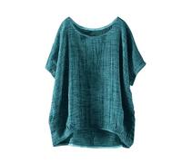 Musselin Bluse Damen Oversized - Leinenbluse Damen Sommer Kurzarm Longbluse Vintage Leinen-Shirt Oversize Leinenblusen Große Größen Blusenshirt Blusen Tuniken Elegant Oberteile Longshirt,Leinen