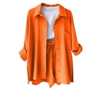 Musselin Bluse Damen Oversized - Sommer Lässige Longbluse Baumwolle Leicht Nnd Luftig Hemd Oberteile Langarm Einfarbig Modische Hemdbluse Long Shirt Elegant Leinenhemd Locker Langarmshirt Tuniken