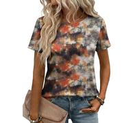 Musselin Bluse Damen T Shirt Kurzarmpullover Kurzarm Longshirt Alltag Und Freizeit Polka Dot Top Boho-Oberteile Für Frauen Orange S