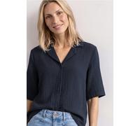 Hemdbluse STREET ONE, Damen, Gr. 34, schwarzest blau, Web, 100% Baumwolle, Strukturmuster, regular fit normal, V-Ausschnitt, abgesteppt, Blusen Hemdbluse, aus reiner Baumwolle (33611529-34) schwarzest