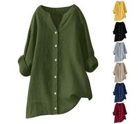 Musselin Blusen Damen Oversized Longbluse Elegant Festlich Leinenbluse 3/4 Arm Blusenshirt Festliche Blusen V-Ausschnitt Leinen Longshirt Große Größen Shirt Hemdbluse Tunika Leinen-Oberteile