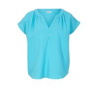 Shirtbluse BONPRIX "Musselin-Blusentop aus reiner Baumwolle", Damen, Gr. 44, tiefaqua, Web, Obermaterial: 100% Baumwolle, oversize normal, Rundhals, gerader Abschluss, Blusen, Oversize-Passform, mit V