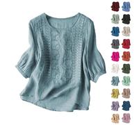 Musselin Damen, Sommerbluse Damen, Leinenbluse 3/4 Arm Baumwolle Leinen Shirt Sommer Tunika Damenblusen Bestickte T-Shirts Elegant Blusen Shirts Oberteile Tops