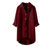 Musselin Hemd Damen Lang Lässig Einfarbig Leinenhemd Knöpfe Revers Langarmshirt Locker Baumwolle Leinen Hemdbluse Leichte Sommerhemd Dünne Longshirt Sommer Langarm Shirt Freizeithemden