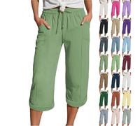 Musselin Hose 3/4 Leinenhose Sommer Kurze Hosen Sommerhose Leicht Caprihose Culotte Dreiviertel Strandhose Schlupfhose Kurzgrößen Damenhose Mit Gummizug