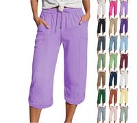 Musselin Hose 3/4 Leinenhose Sommer Kurze Hosen Sommerhose Leicht Caprihose Culotte Dreiviertel Strandhose Schlupfhose Kurzgrößen Damenhose Mit Gummizug