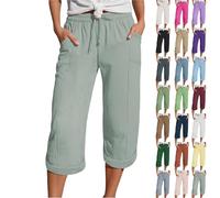 Musselin Hose 3/4 Leinenhose Sommer Kurze Hosen Sommerhose Leicht Caprihose Culotte Dreiviertel Strandhose Schlupfhose Kurzgrößen Damenhose Mit Gummizug
