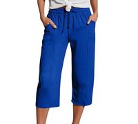 Musselin Hose Damen Palazzo Hose Damen Elegant 7/8 Freizeithose Große Größen Caprihose Bequem Baggy Stoffhose Elastischem Bund Strumpfhosen Lässige Damenhose Mit Kordelzug Und Taschen (Royal Blue,S)