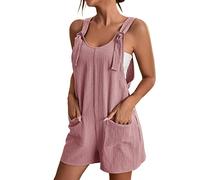 Musselin Jumpsuit Damen Kurz, Latzhose Damen Arbeitshosen,Overall Damen Sommer Einteiler Shorts Hose mit Taschen Baggy Romper Playsuit Hosenanzug Sommerhose Leicht und Luftig Jumpsuits für Frauen