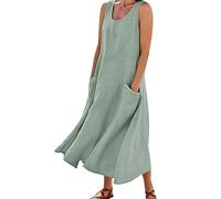 Musselin Kleid Damen Ärmellos: Sommerkleid Damen Maxikleid Große Größen Strandkleid U-Ausschnitt Mittelalter Kleid Mit Tasche Strandkleider Leinen-Freizeitkleid A Linie Festliche Kleider Abendkleider