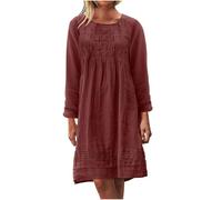 Musselin Kleid Damen Langarm Casual Rundhals Eelegant Strandkleider Sommer Lässiges T-Shirt Kleider Blusenkleid Bequeme Lockere Sommerkleid Casual Lange Loose Urlaub Freizeitkleid Maxikleid