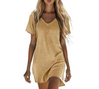 Musselin Kleid Damen Sommer Baumwolle Leinenkleid Oversized Leinen Sommerkleid Leicht Luftige Strandkleid Kurzarm V-Ausschnitt Blusenkleid Locker Casual Shirtkleid Elegant Einfarbig Partykleid S-5XL