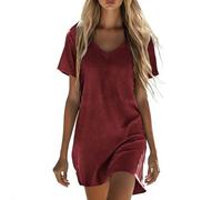 Musselin Kleid Damen Sommer Baumwolle Leinenkleid Oversized Leinen Sommerkleid Leicht Luftige Strandkleid Kurzarm V-Ausschnitt Blusenkleid Locker Casual Shirtkleid Elegant Einfarbig Partykleid S-5XL